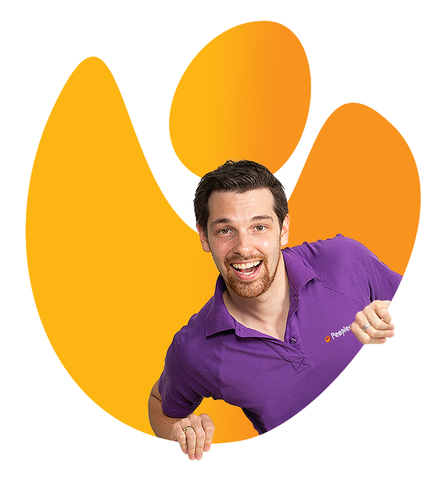 Peoplecare orange logo with staff member image